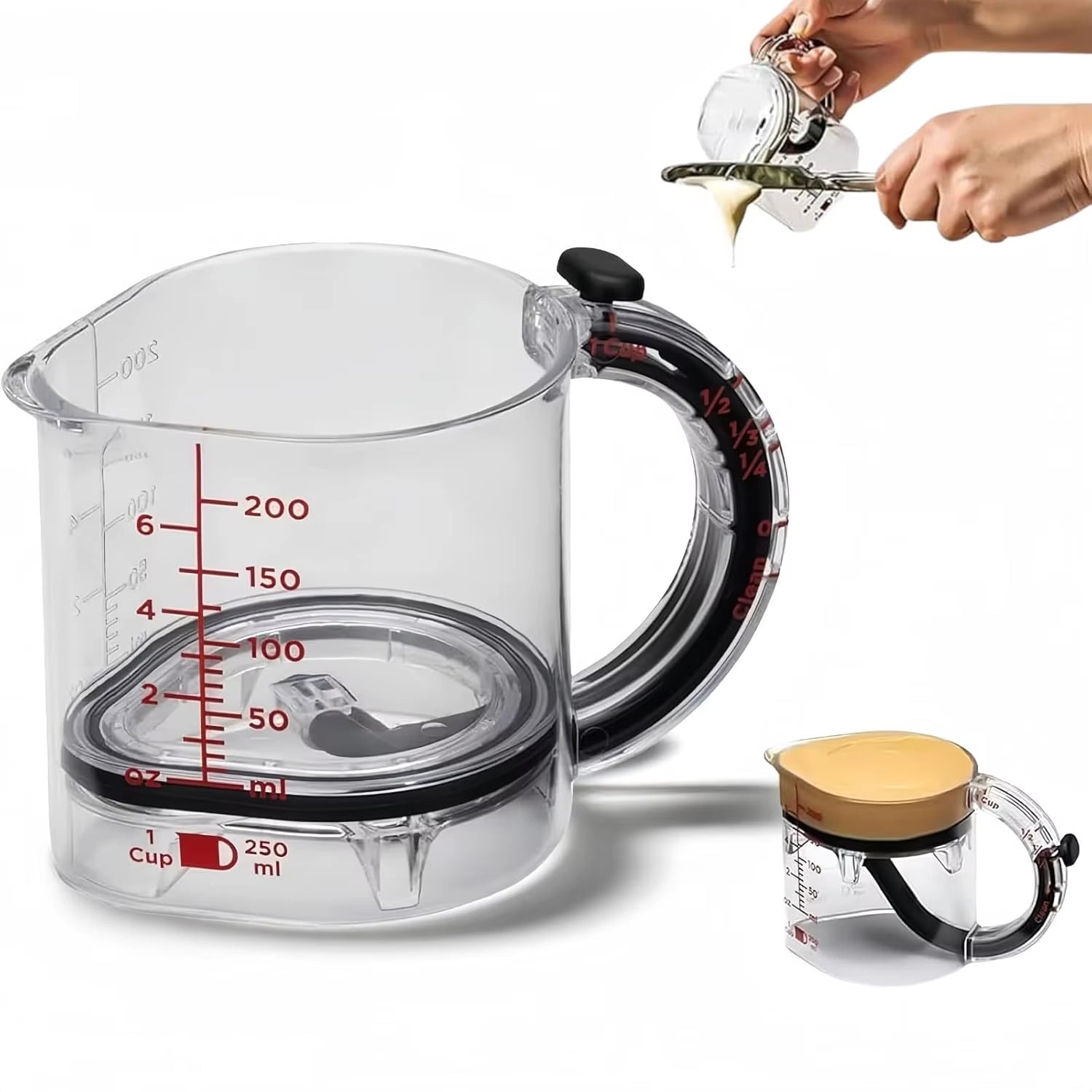4-IN-1 Measuring Cup Adjustable Multifunctional Measuring Cup with Scraper-Style Seal Base Kitchen Cube Cups Tools for Cooking